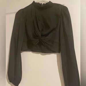 Mixed Threads Los Angeles Black Satin Long Sleeve Cropped Blouse